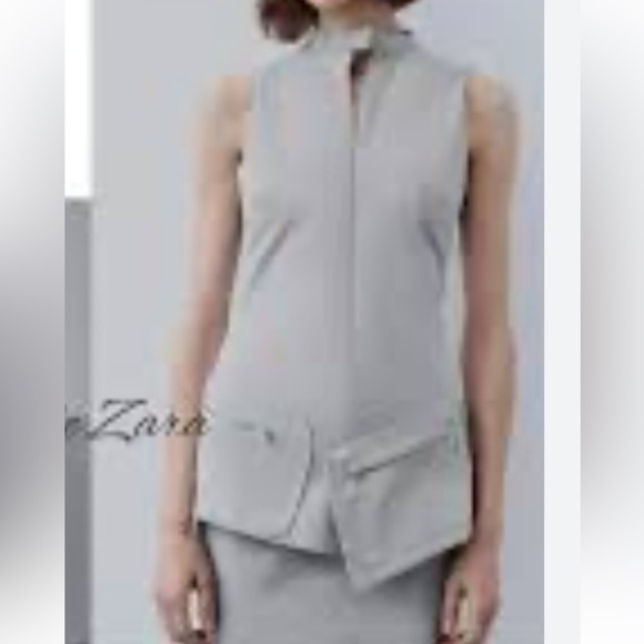 New! Zara small belted sleeveless mini dress with pockets in stone color. - Picture 5 of 16